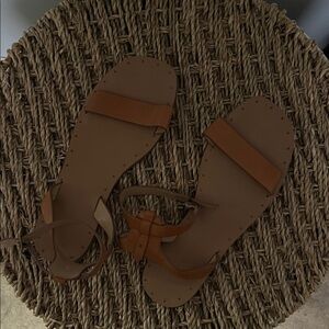 Banana Republic Cognac Leather Ankle-Strap Sandals Size 7